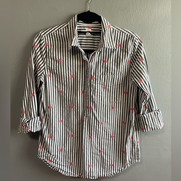 Gap popover half button placket embroidered stripes shirt. Size XS Petite. - Picture 1 of 9